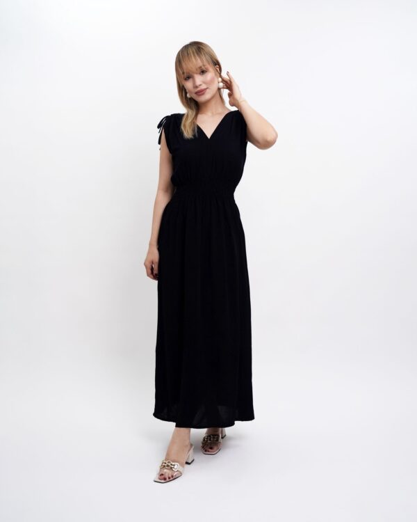 unytekstil düz siyah elbise - Görsel 5