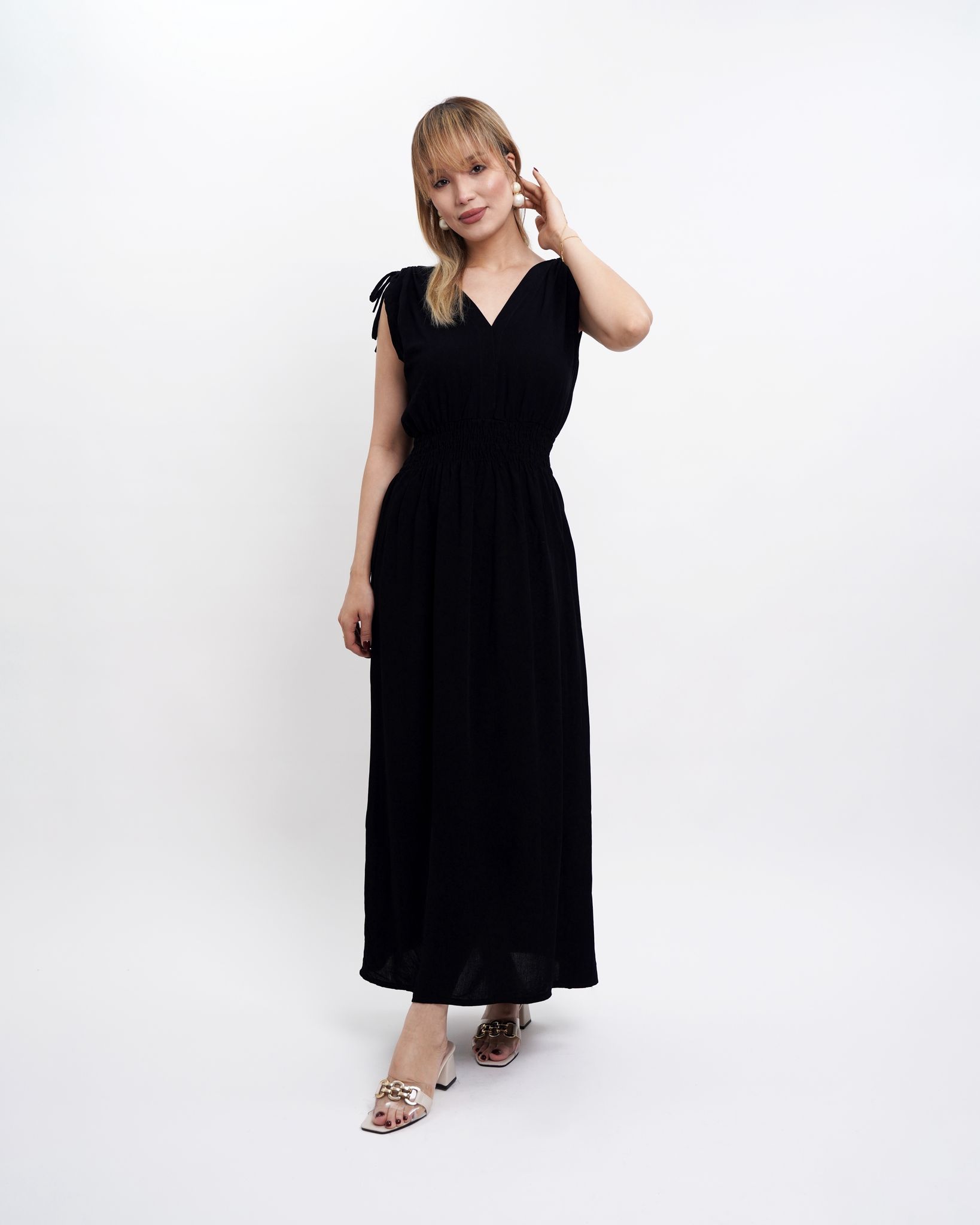 unytekstil düz siyah elbise - Görsel 5