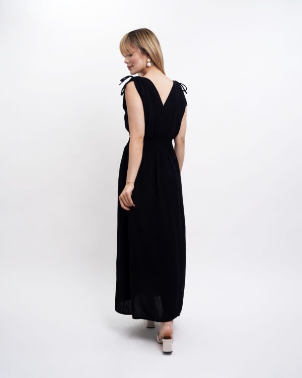 unytekstil düz siyah elbise - Görsel 4