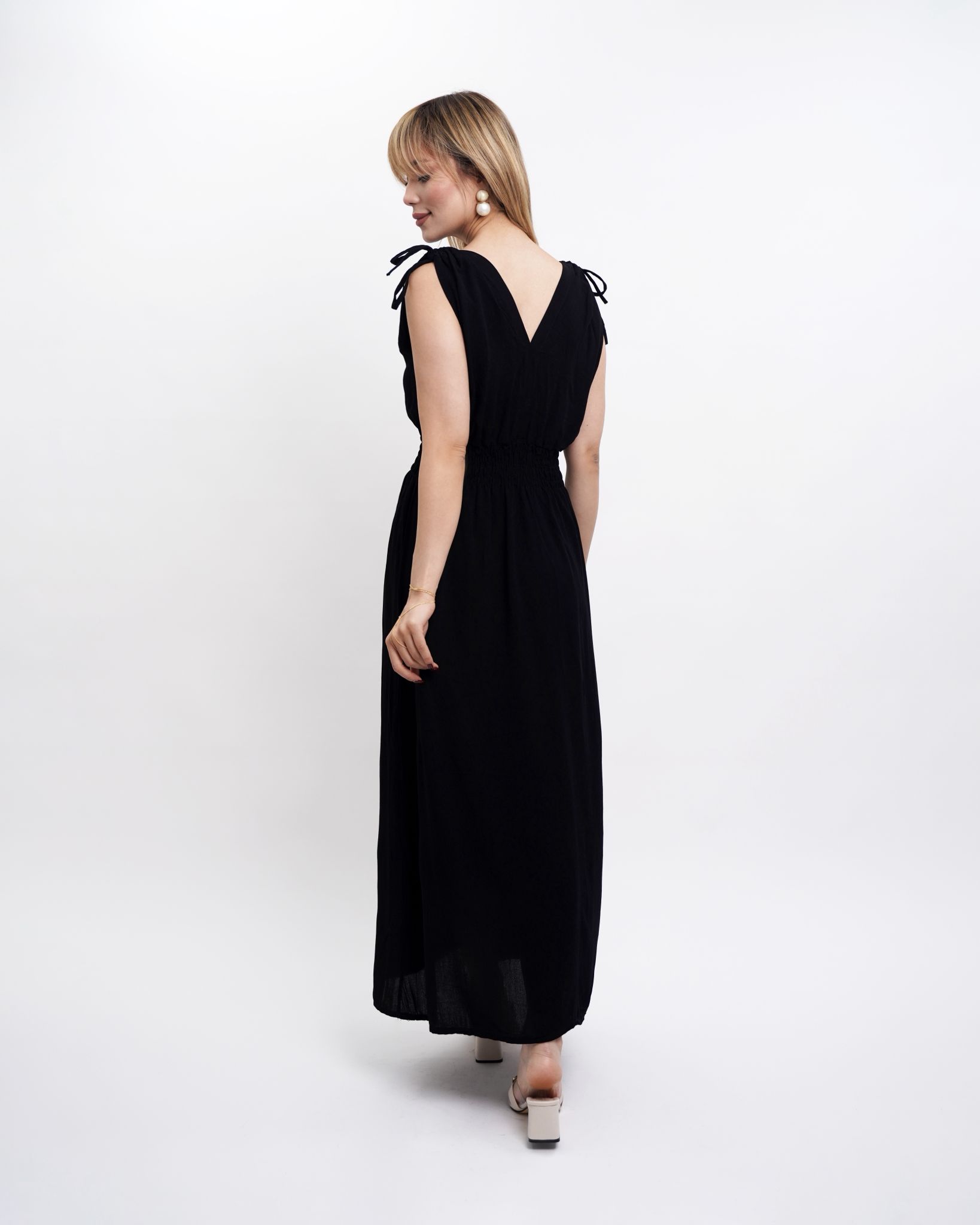 unytekstil düz siyah elbise - Görsel 4