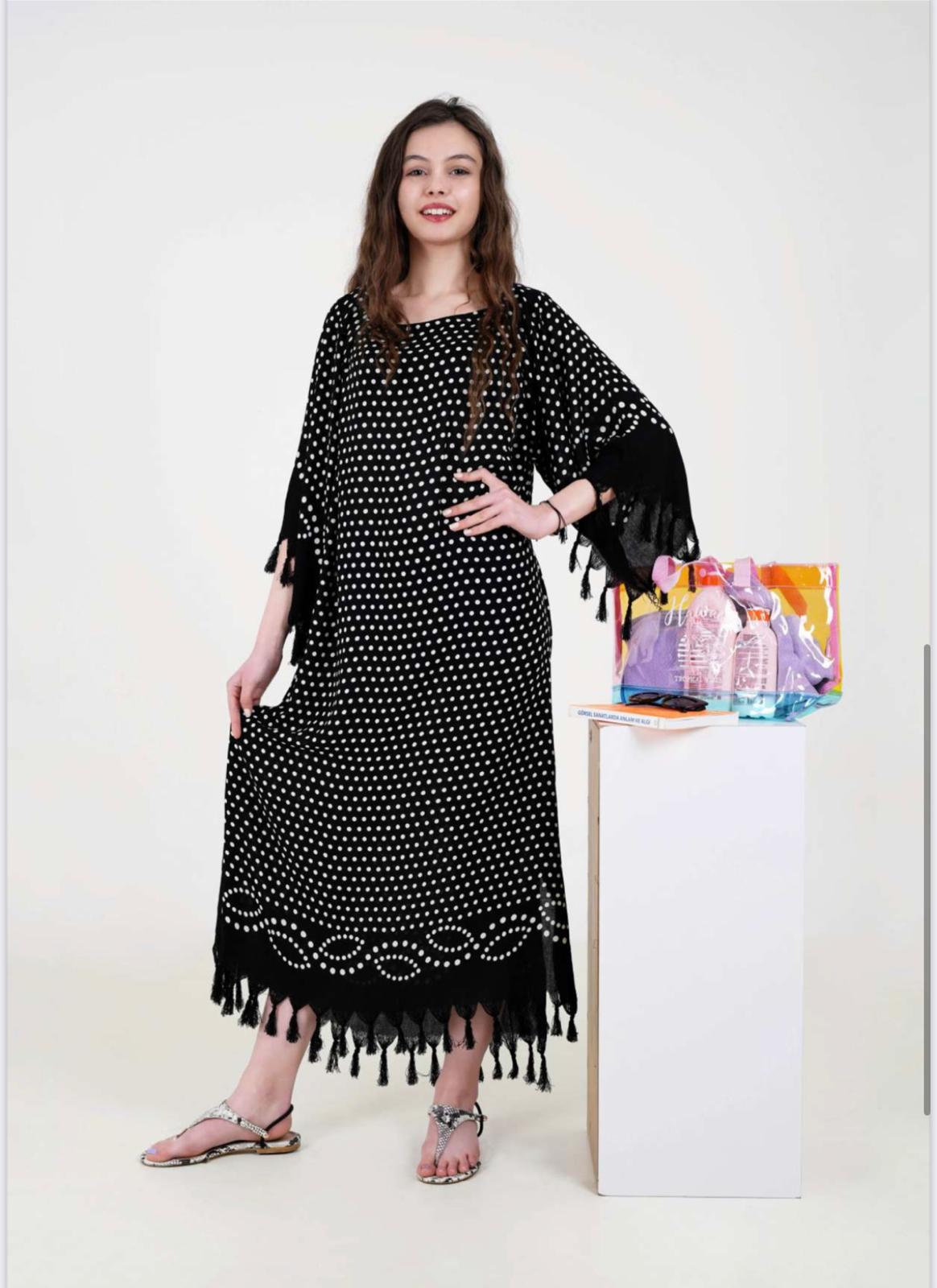 unytekstil kapalı puantiyeli kaftan - Görsel 1